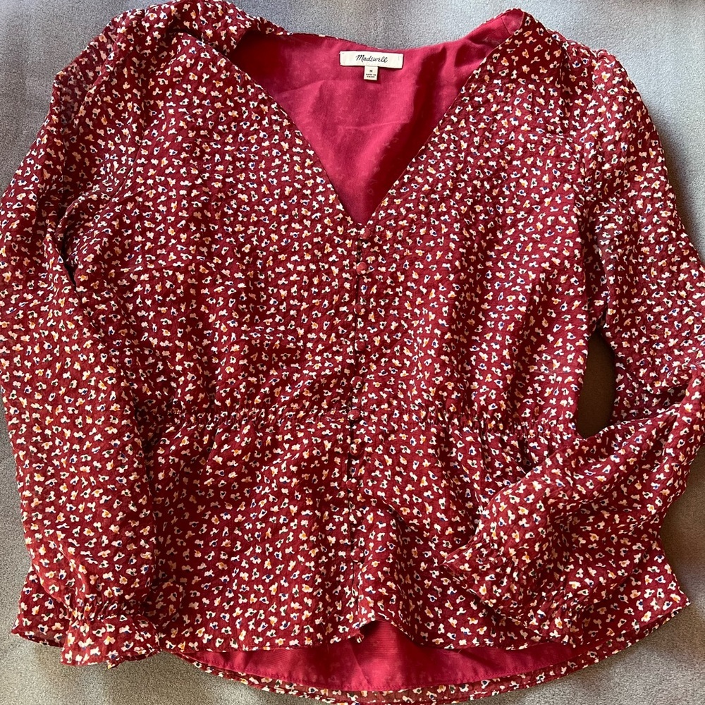 Madewell maroon floral blouse size medium
